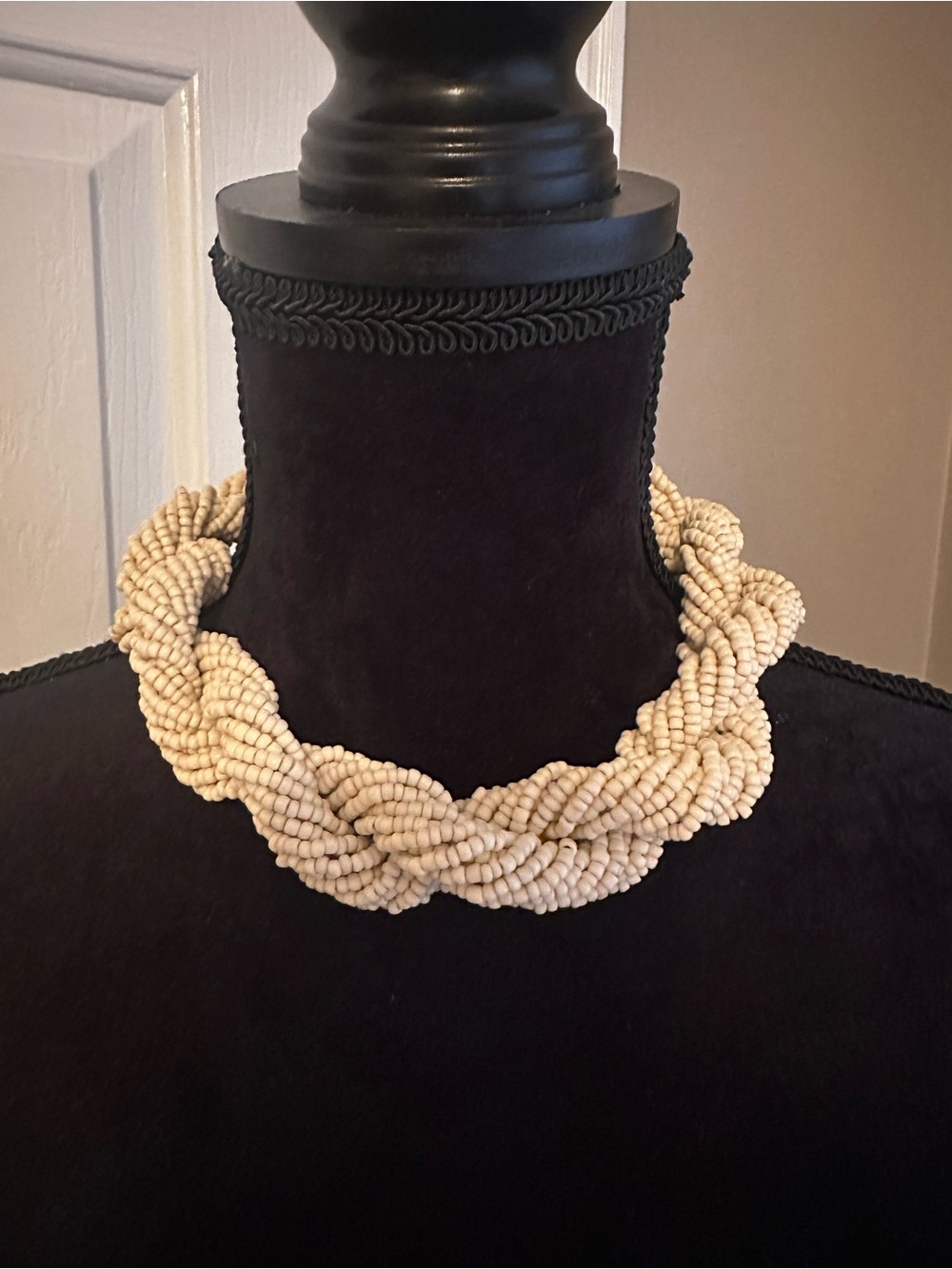Vintage Off-White Braided Multi-Strand Seed Bead Statement Choker Necklace